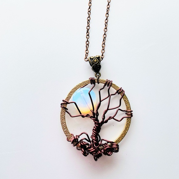 Wirewrapped tree and moon necklace Halloween Necklace - Picture 1 of 2